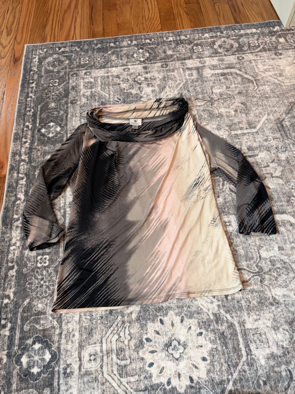 Worthington Black and Cream Ombre Long Sleeve Top